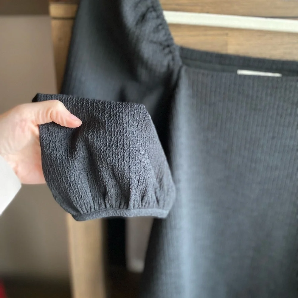Madewell crepe square-neck puff-sleeve top black small A63